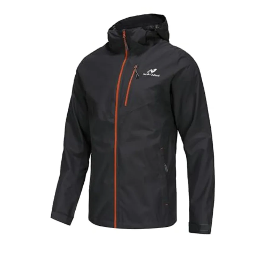 

NORDIC OUTLAND Mens Lightweight Hooded Waterproof Rain Jacket Breathable Raincoat Shell for Outdoor Mountain Hiking