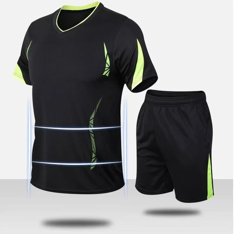 

2025 Summer New Men Fashion Sports Round Neck Short Sleeve Set Outdoor Gym Training Quick drying Breathable Running Set