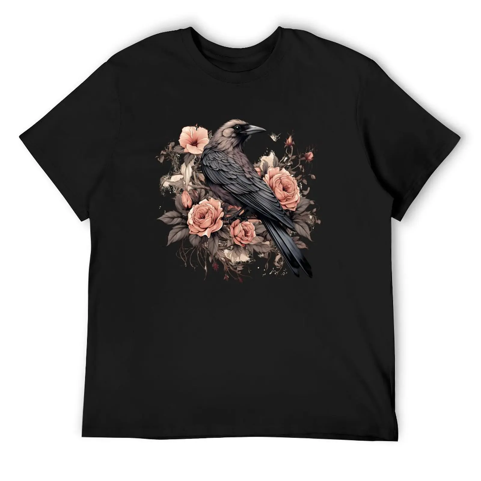 

Gothic Crow in Floral T-Shirt plus size clothes plain anime Aesthetic clothing mens t shirts