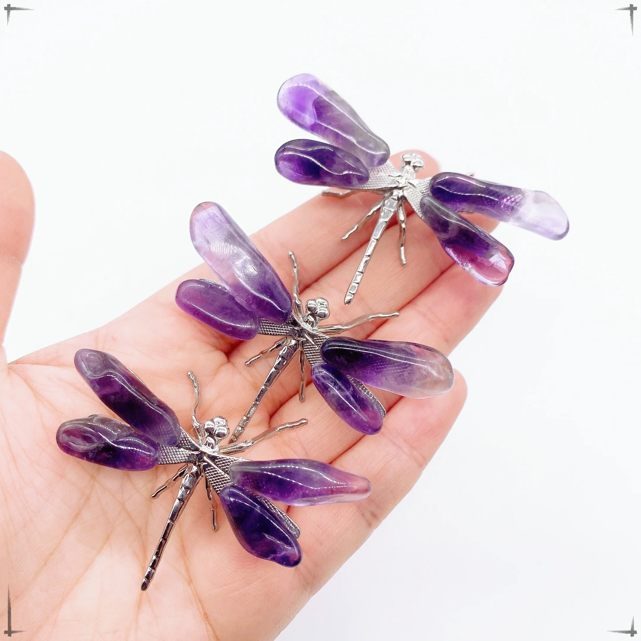 Natural Amethyst Crystal Stone Dragonfly Spar Figurine Craft Handmade DIY Home Decoration Office Garden Decoration Children Gift