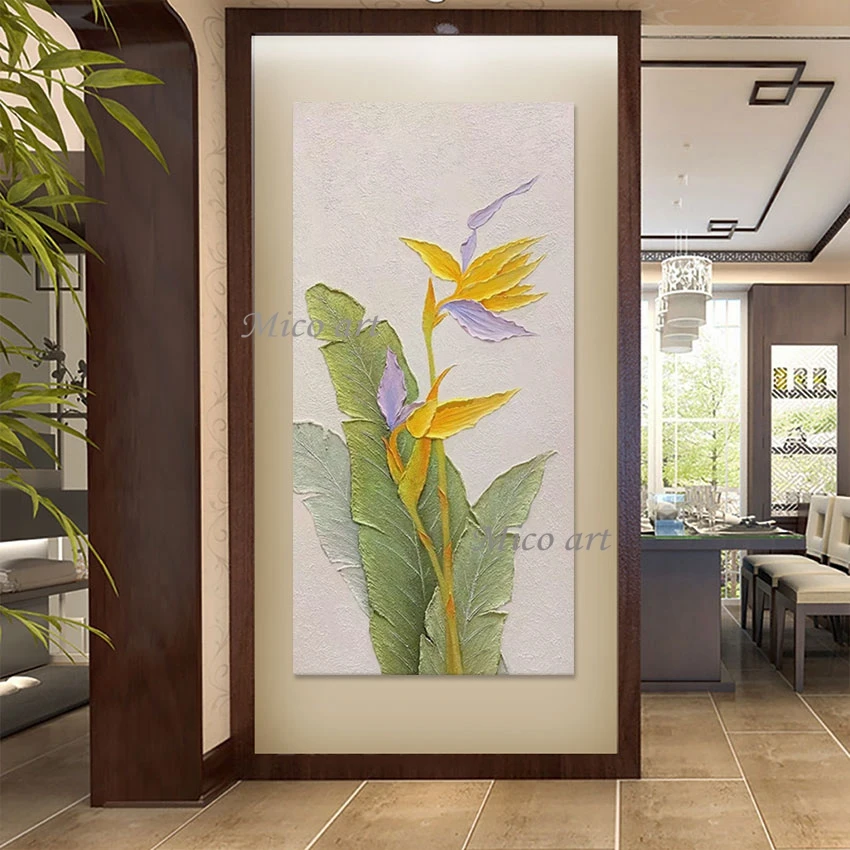 High Quality Large Plant Green Leaf Art Painting Flowers Simple Abstract Acrylic Picture Frameless Canvas Roll Decor Wall