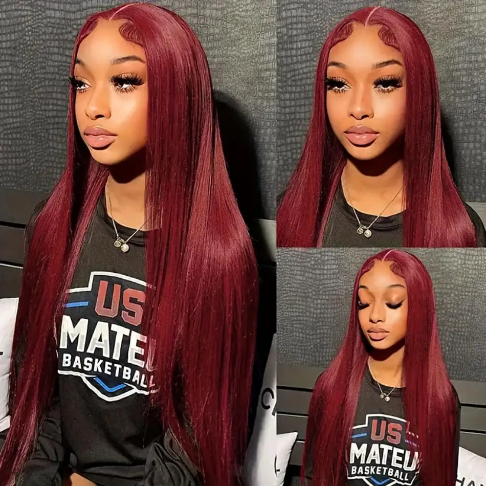 HD Lace Frontal Wig 13x6 13x4 Burgundy Straight Colored Human Hair 30 40 Inch PrePlucked Transparent For Women Lace Front Wigs