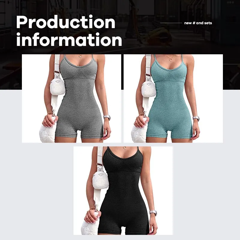 Women Yoga Rompers Sexy One Piece Spaghetti Strap Tummy Control Padded Sports Bra Seamless JumpSuits