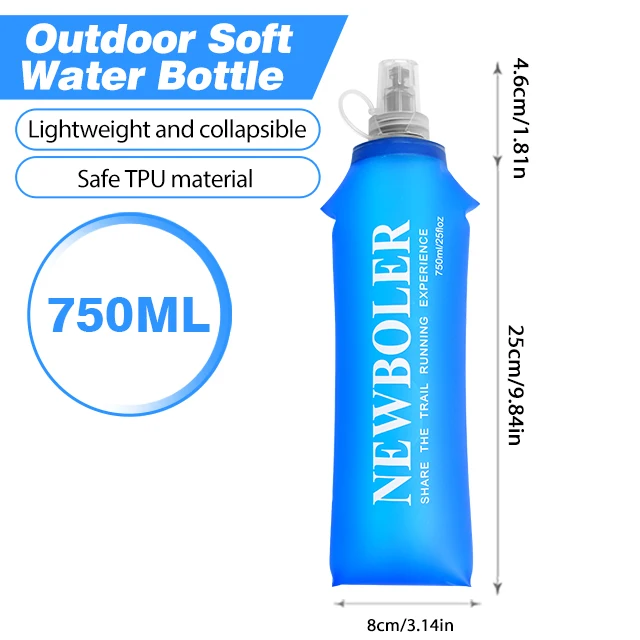 250/500/750ML Soft Flask Faltbare, zusammenklappbare Wasserflasche für Laufrucksack, TPU, BPA-frei, Outdoor-Sport, tragbare Wasserflasche