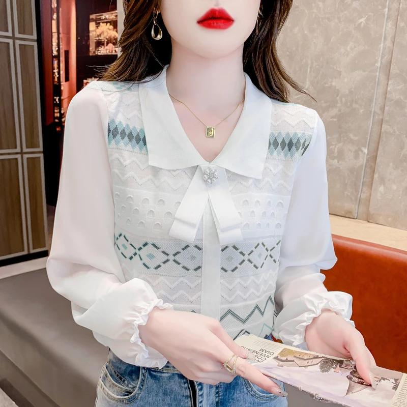 

Ladies Fashion Sexy Chiffon Splicing Pullover Sweater Women Clothing Girls Casual Knitwear Female Aesthetic OL Sweaters BPAD8016