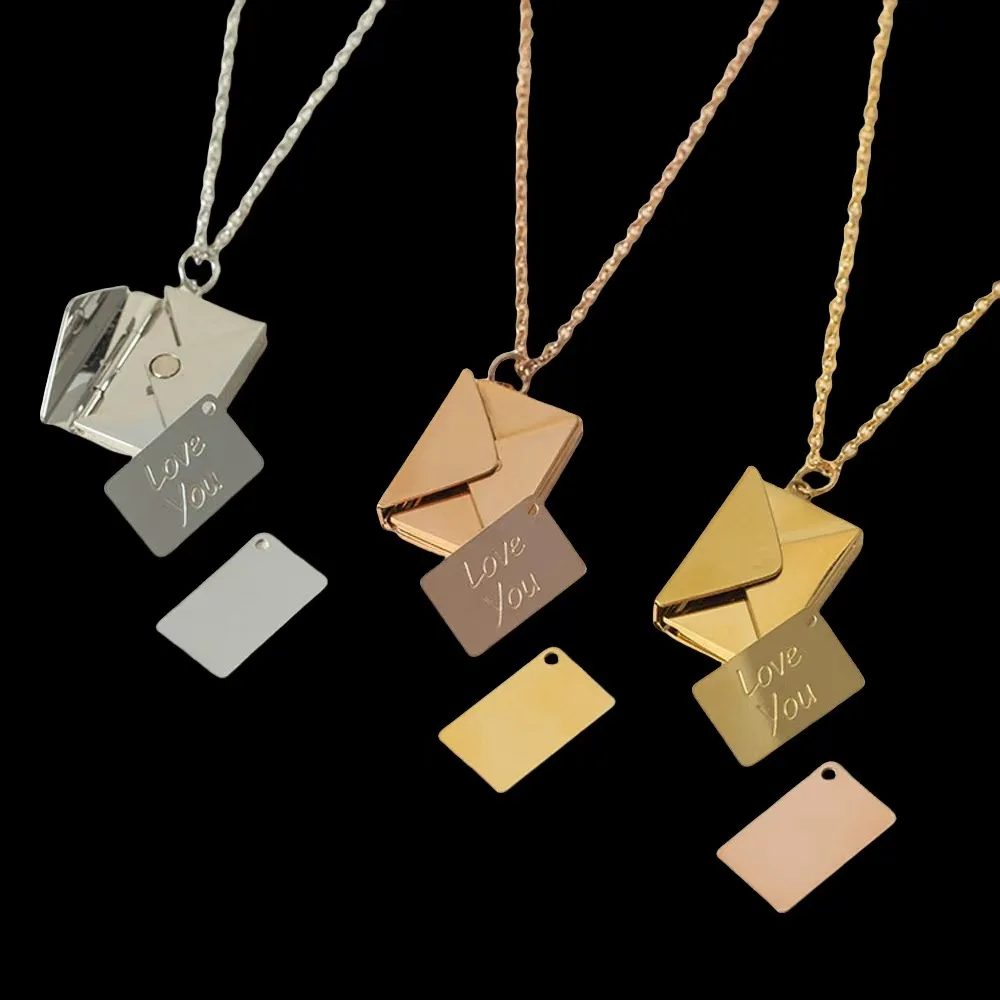 

Creative Design Titanium Steel Pendant Nelace Couple Holiday Gift Envelope Open Love Letter Carving Cross Chain ex