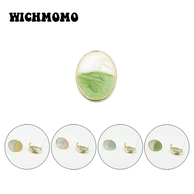 

New 15mm 6pieces High Quality Zinc Alloy Drip Oil Spliced Oval Earring Base Connectors for DIY Earring Jewelry Accessories