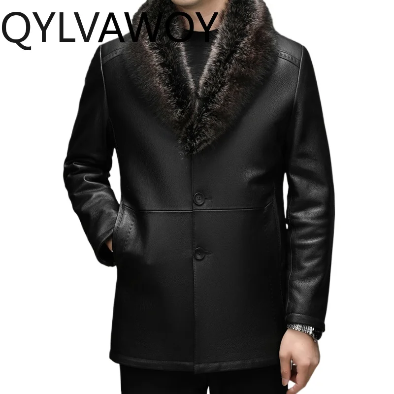 QYLVAWOY Goatskin Leather Jacket - Men