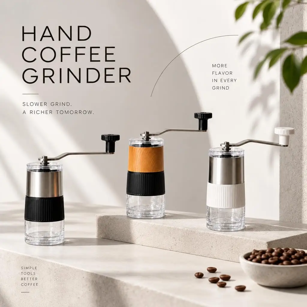 Portable Manual Coffee Grinder 304 Stainless Steel, Adjustable Burr Coffee Bean Grinder for Coffee, Rice & Spices