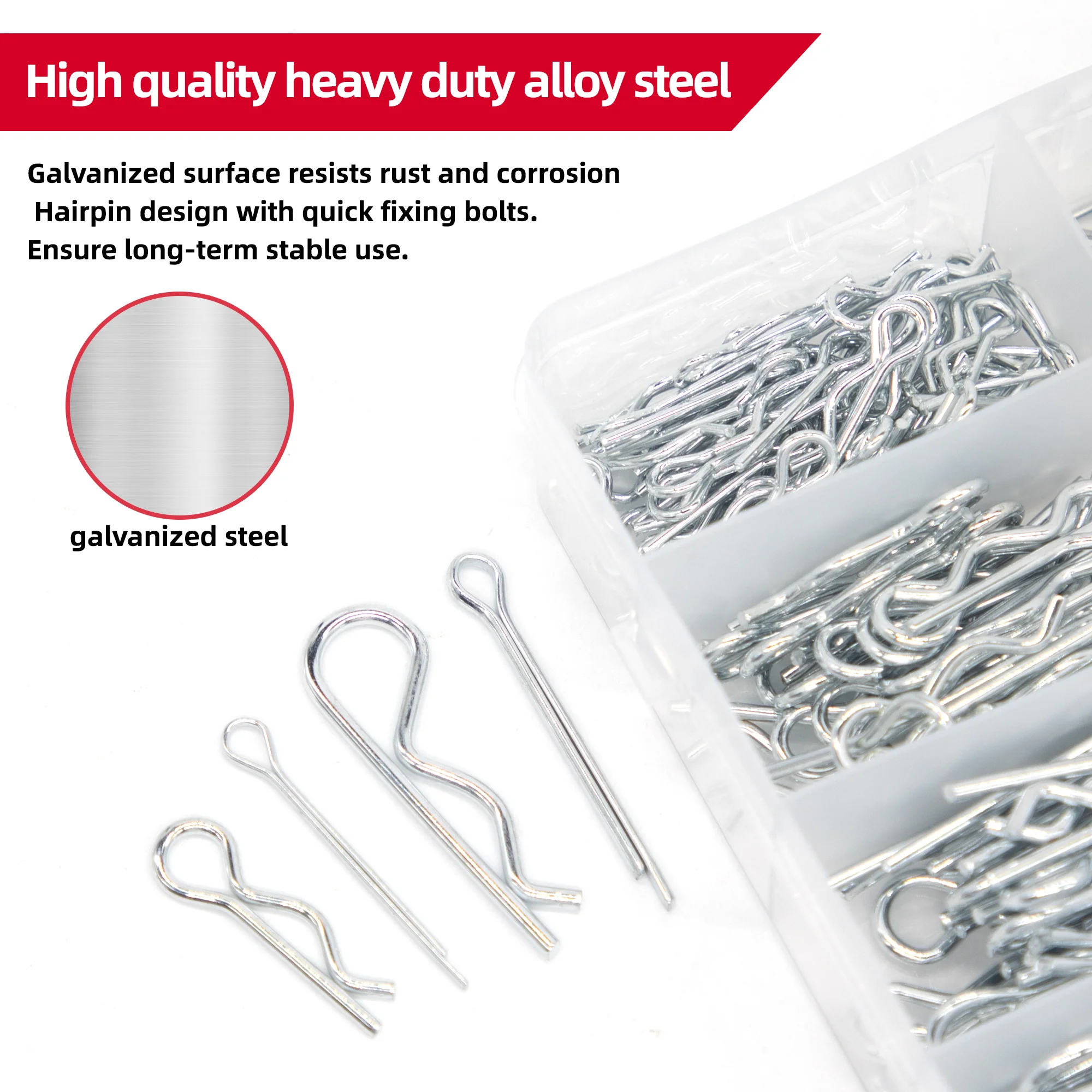 558pcs Cotter pins Assortment kit, Zinc Plated Steel Cotter Pin Hair Pin Hitch Pin Clips Fastener Fitting Assortment Kit, Multip