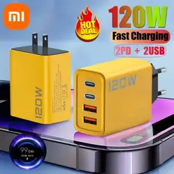 Xiaomi Fast Charger 120W Type-C Quick Charge 3.0 USB Charger Adapter For IPhone Xiaomi PD 3.0 4 Ports Fast Charging EU/US Plug