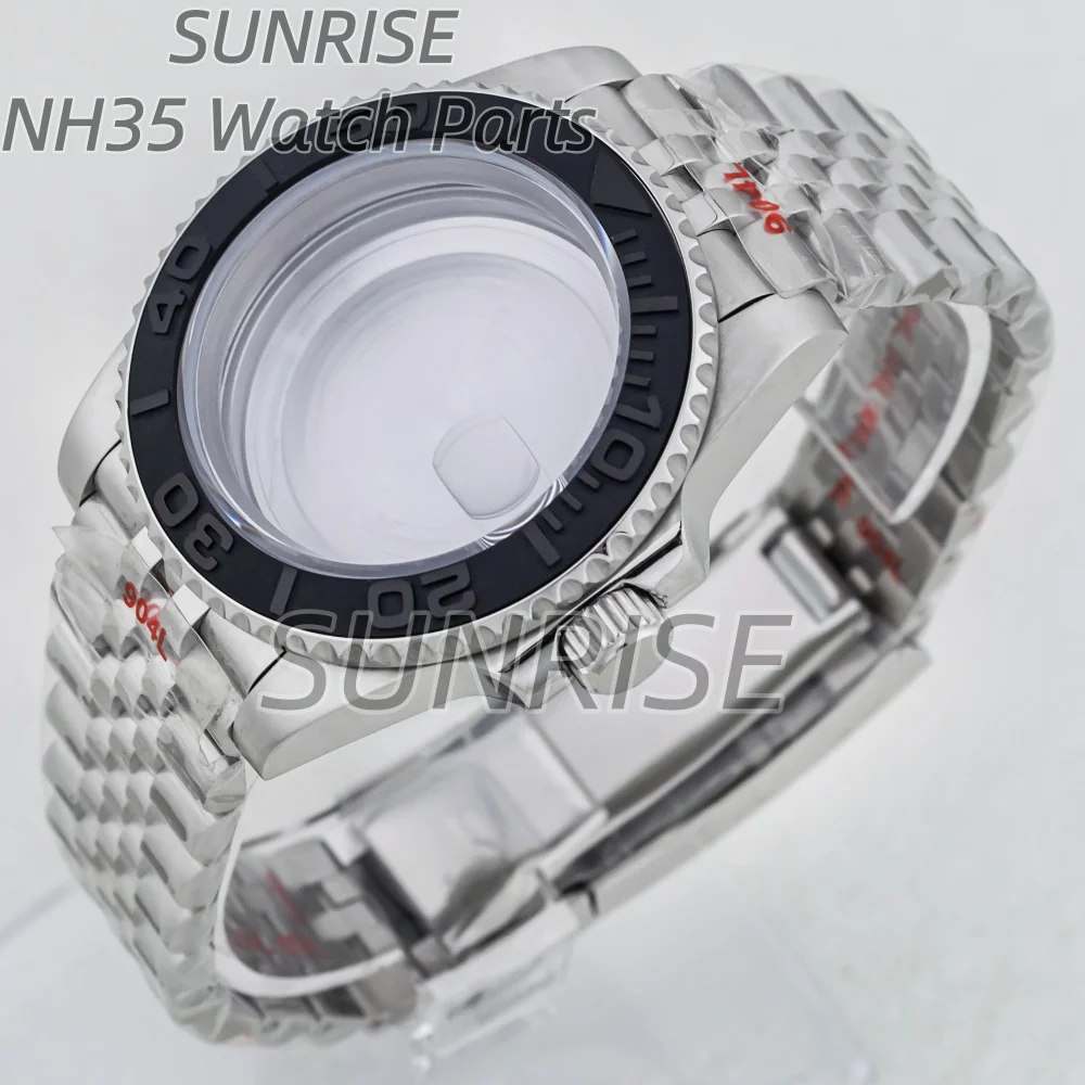 

Silver 40mm Watch Case for NH34 NH35 NH36 Oyster Jubilee Stainless Steel Bracelet Sapphire Crystal Yacht-master Men Watch Case