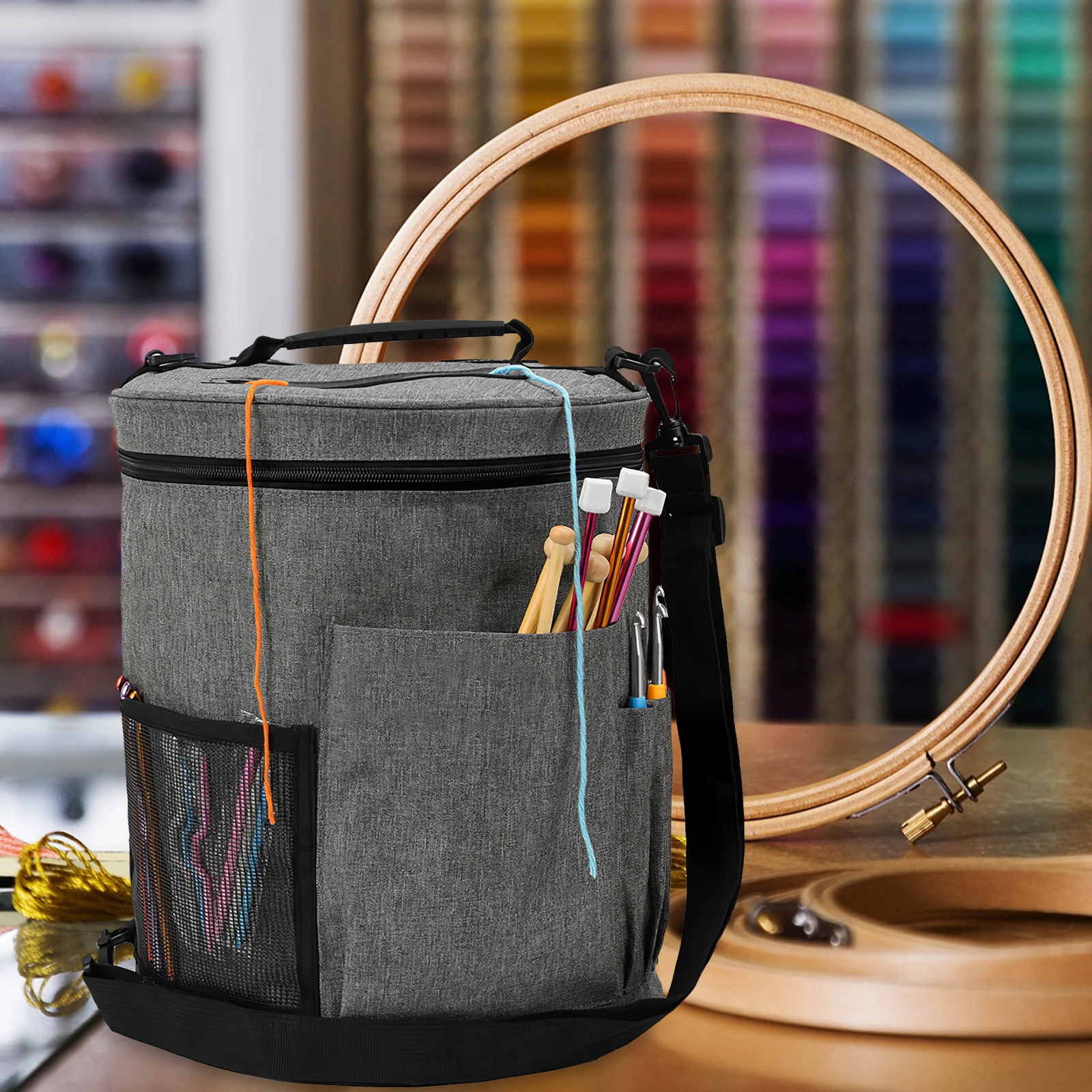 

Контейнер для шерстяной пряжи, чехол для бейсбольного ведра, сумка для хранения пряжи крючком, прочный устойчивый к царапинам органайзер для инструментов для вязания