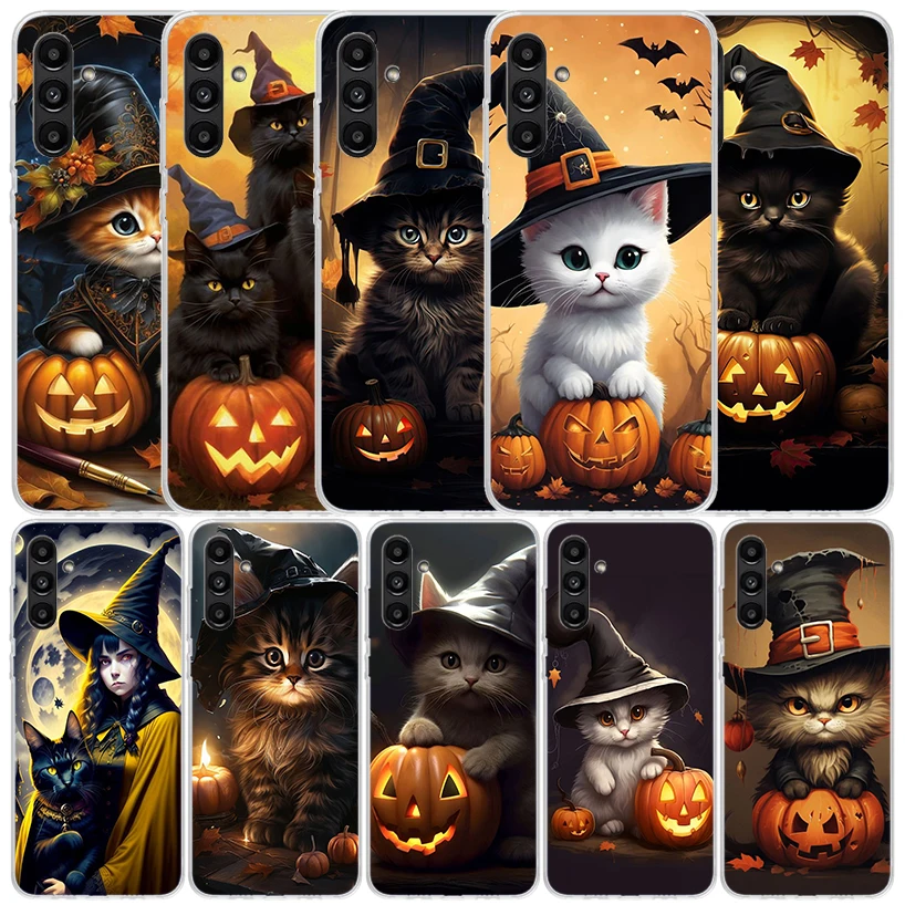 Black Kitten Halloween Pumpkin Phone Case For Samsung Galaxy A17 A37 A57 A16 A15 A14 A13 A56 A55 A54 A53 A36 A35 A34 A33 A26 A25