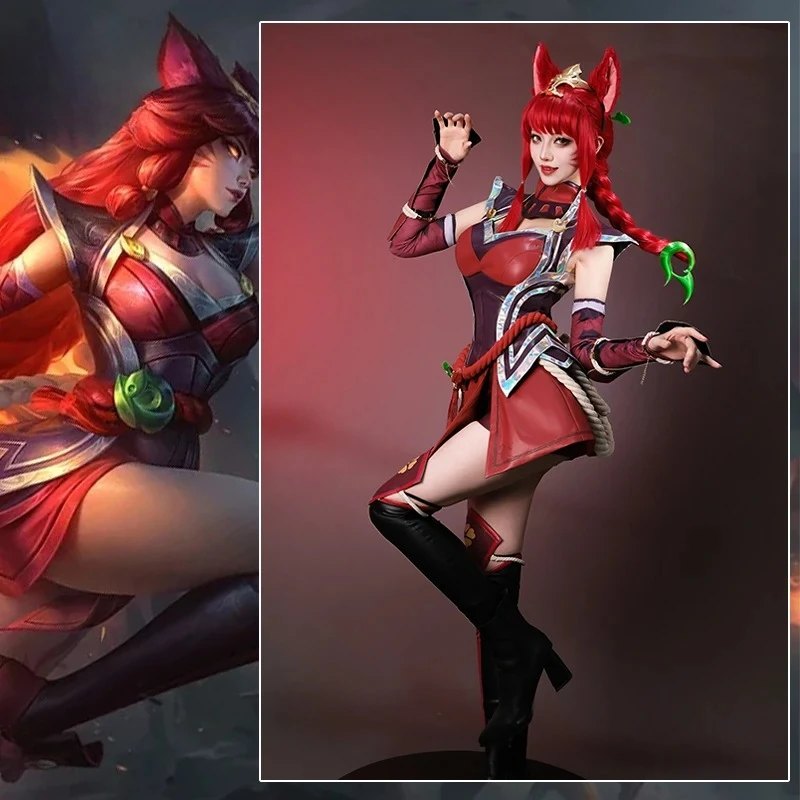 

LOL Foxfire Ahri Косплей Костюм Игра LOL ASU Девятихвостый Demon Fox Ahri Экипировка Хэллоуин Женский Костюм