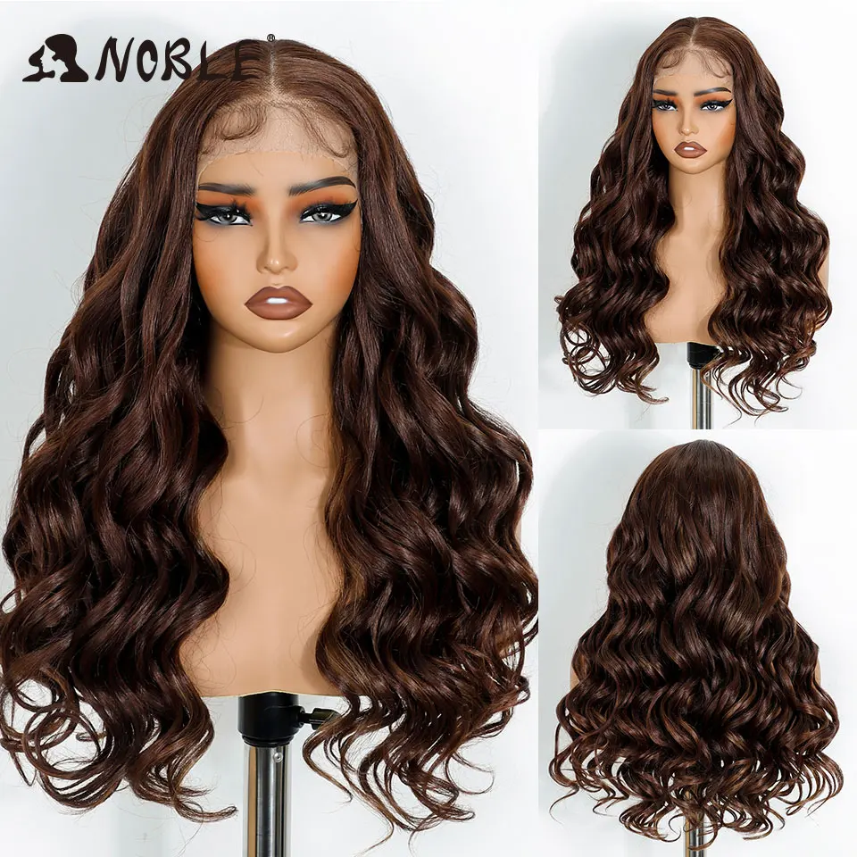 Noble Body Wave HD Transparent 13X4 Lace Wigs Synthetic Lace Wig 24 Inch Baby Hair Lace Frontal Wig Wave Lace Wig For Women