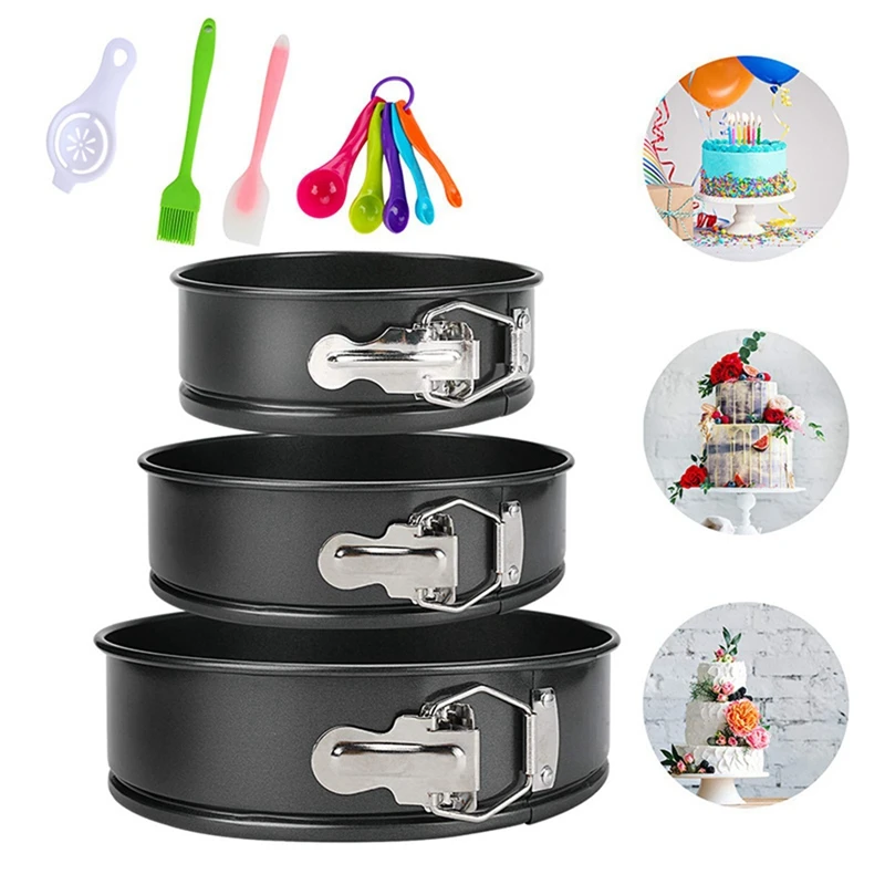 Pan Set Of 3 (4/7/9Inch) Cake Pans Sets Carbon Steel Lock Live Bottom Cake Mold Non-Stick Lock Lock Bottom Bakeware