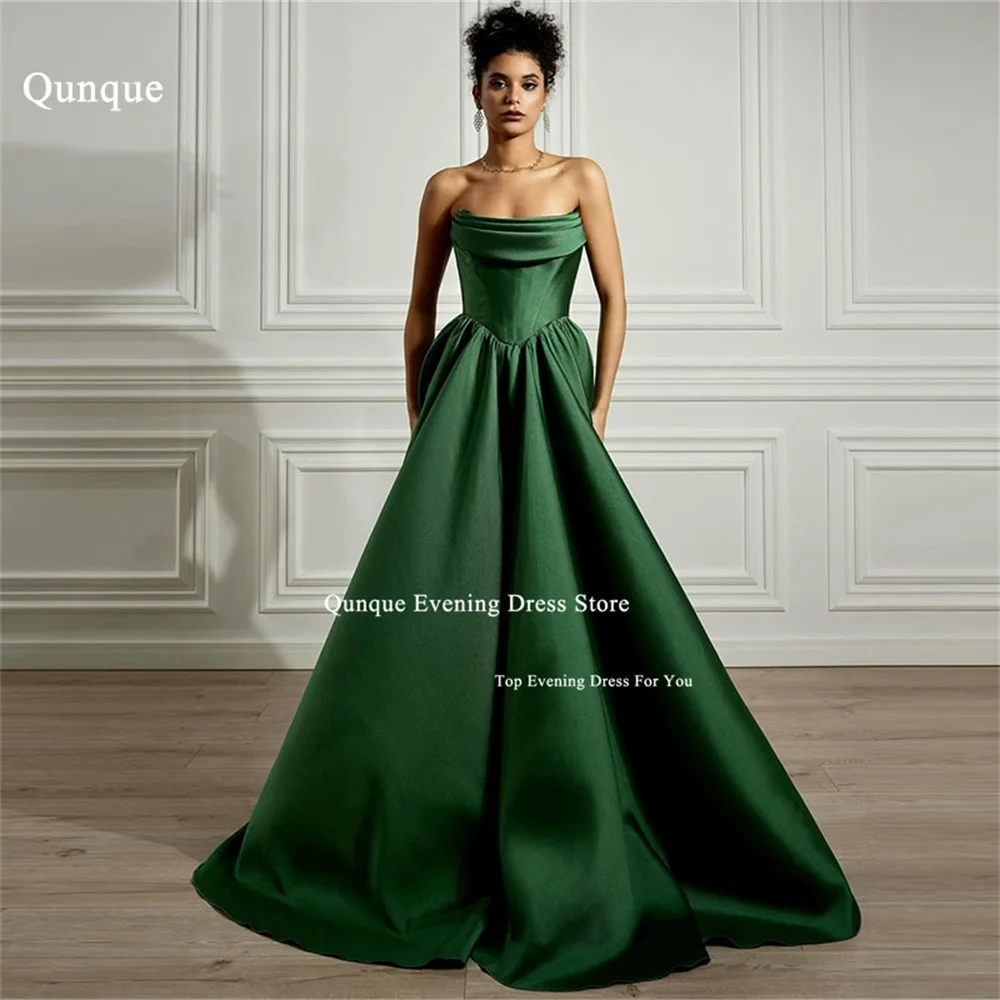 

Qunque Elegant A-line Satin Evening Dress for Women 2024 Sleeveless Pleat Long Formal Green Prom Party Gowns Robes De Soirée