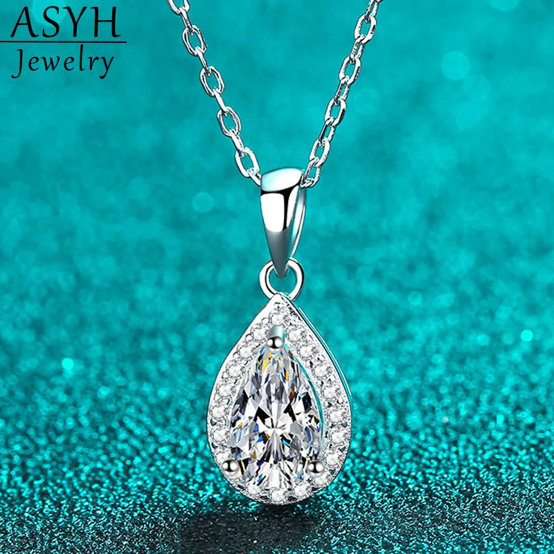 

ASYH Moissanite Pear Pendants 1CT D 6.5mm Color Diamond Gemstone Necklaces for Women Authentic 925 Sterling Silver Jewelry