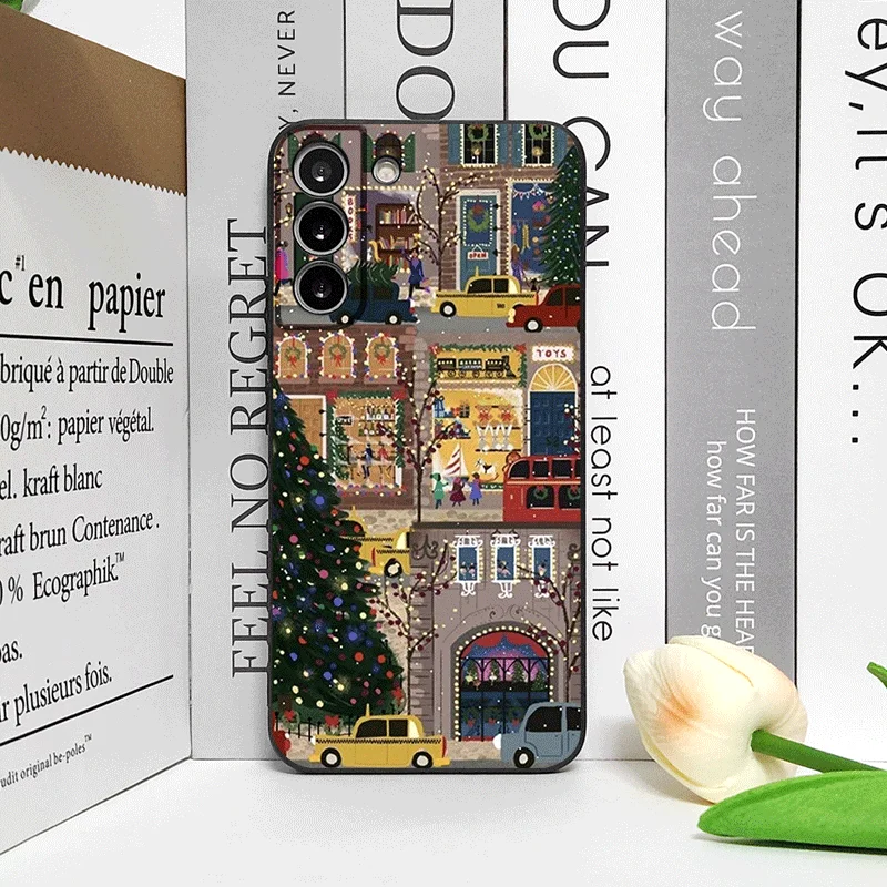 Kerst Sneeuw Straat Etalage Landschap Patroon Telefoon Case voor Motorola Moto Edge 50 Fusion 40 30 Neo G24 E14 G75 G85 G54 Cover