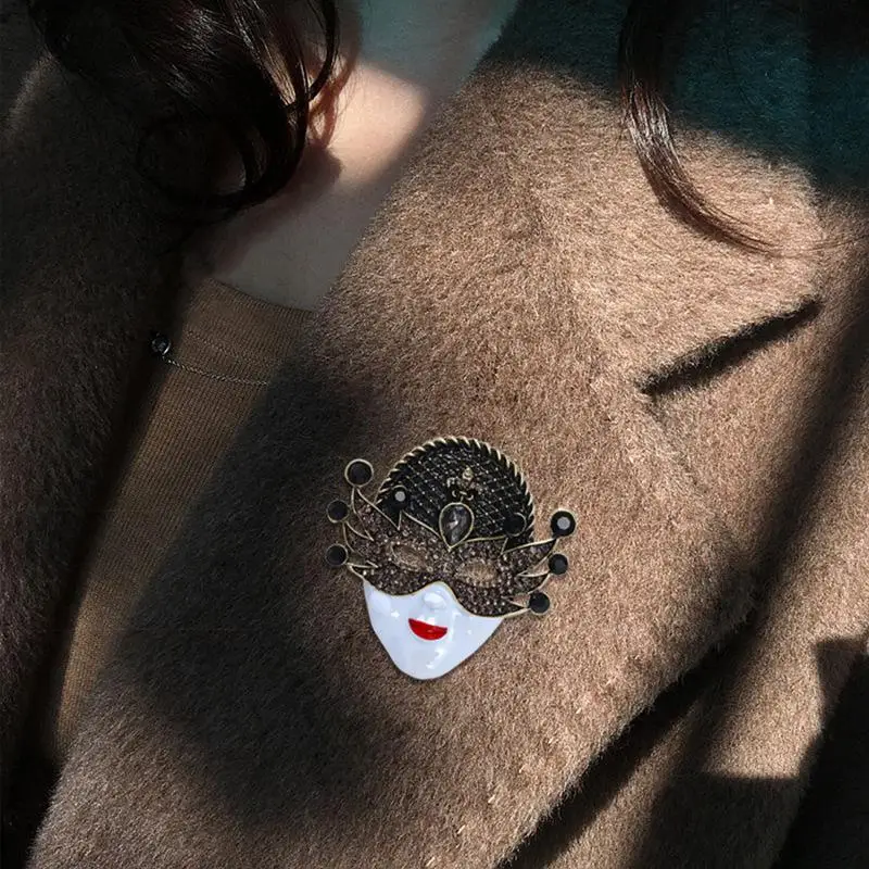 Große Vintage-Broschen mit Gesichtsmotiv für Damen, 5 Farben, wunderschöne Strass-Partygeschenke – Detail 5