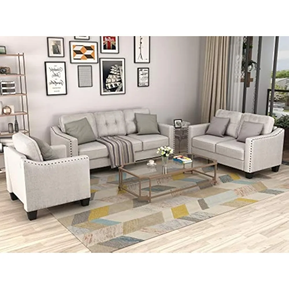 

3 Piece Living Room Sectional Sofa Sets Home Furniture Including 3-Seater Sofa Loveseat and Single Chair Complete Home Rooms