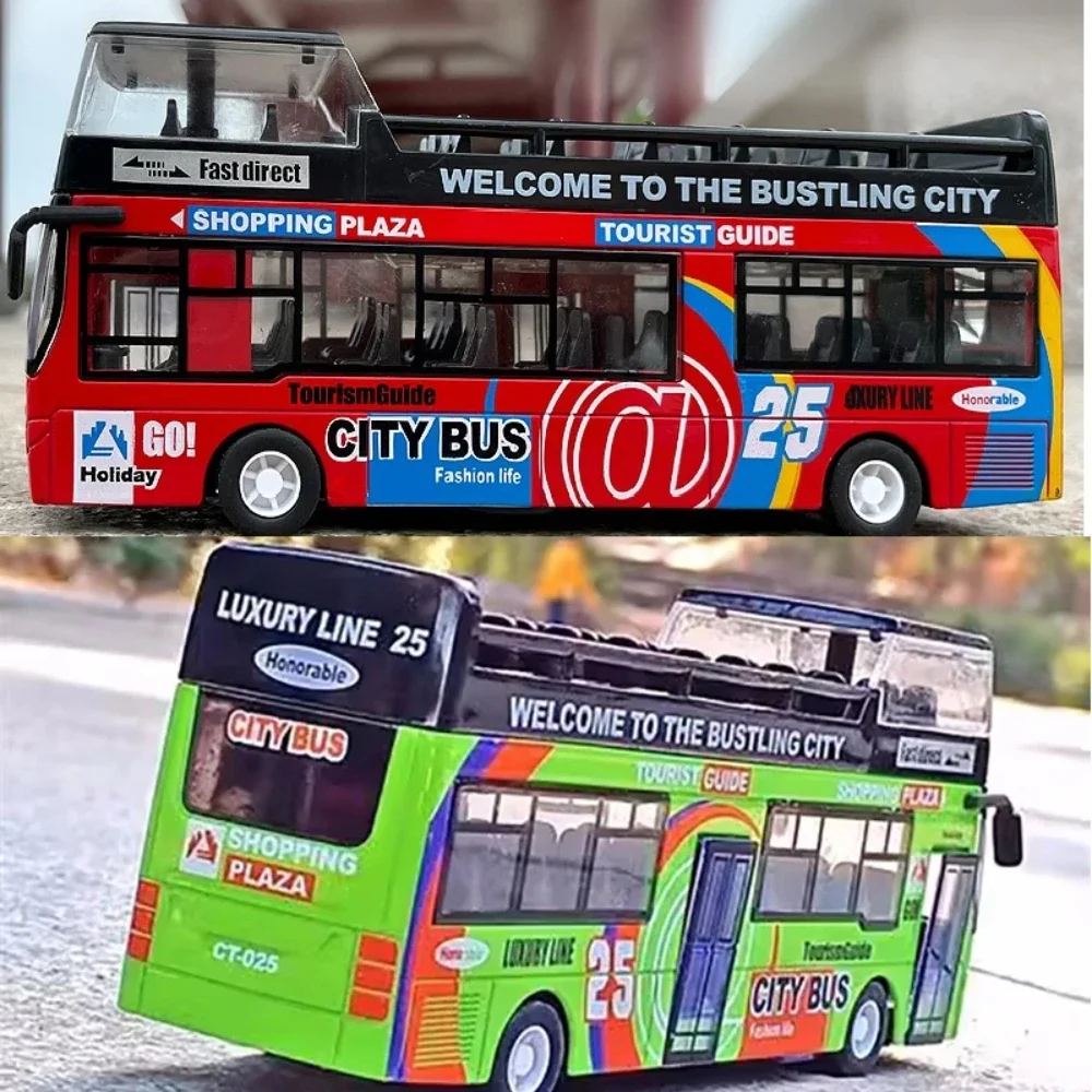 

1:32 Double Decker Sightseeing Bus Alloy Car Model Simulation Diecast City Tourist Vehicle Toy Sound Light Collection Kids Gift