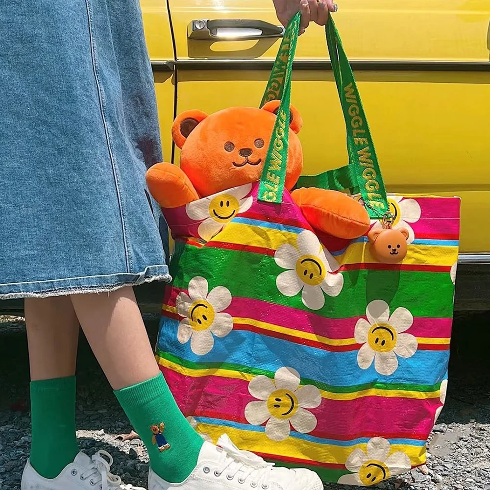 

Korean Sun Cute Flower One-shoulder Handbag Large-capacity Woven Shopping Bag