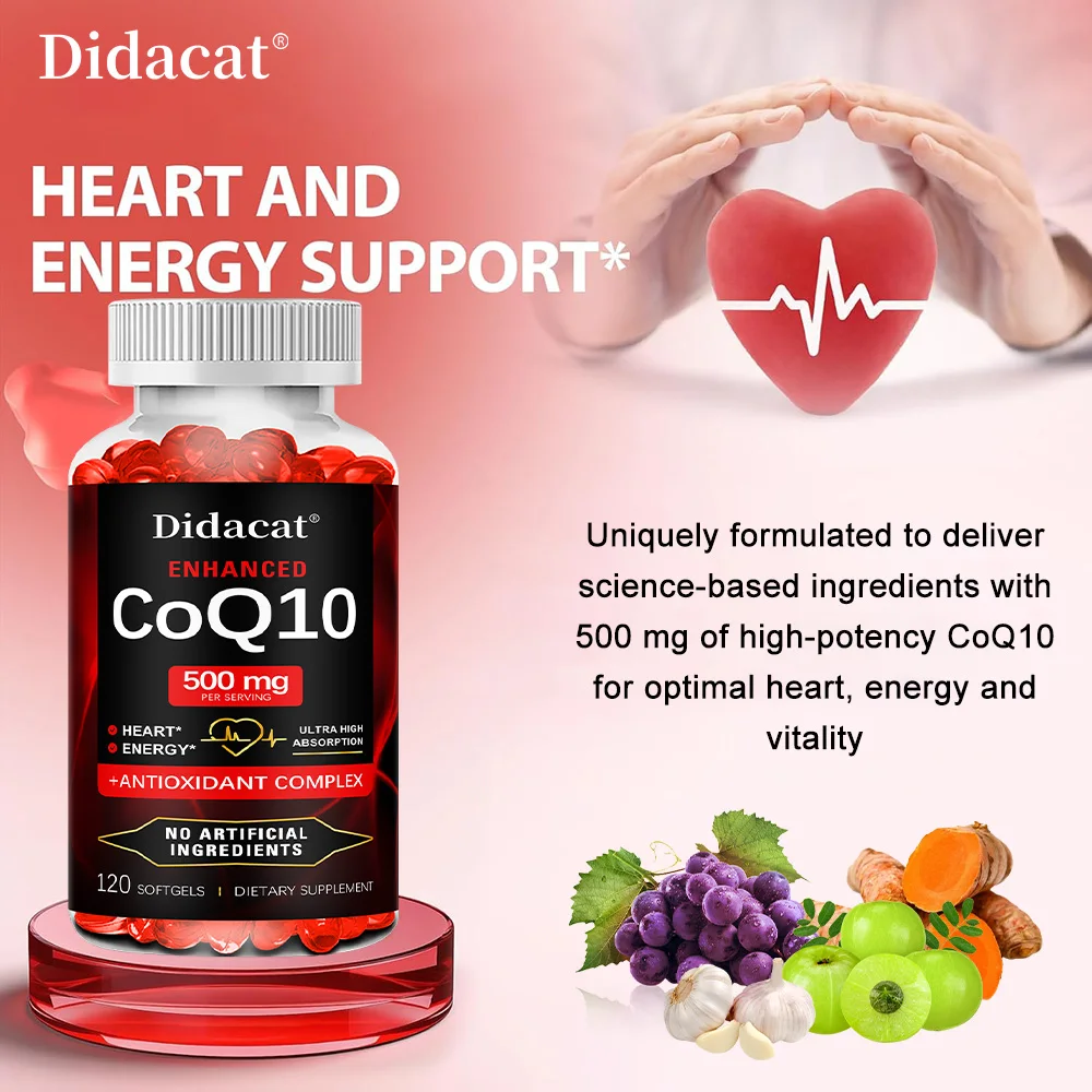 120 كبسولة إنزيم عضوي Q10 500 ملغ، صحة القلب والأوعية الدموية، مكمل الطاقة، الفيتامينات، الجمال والصحة