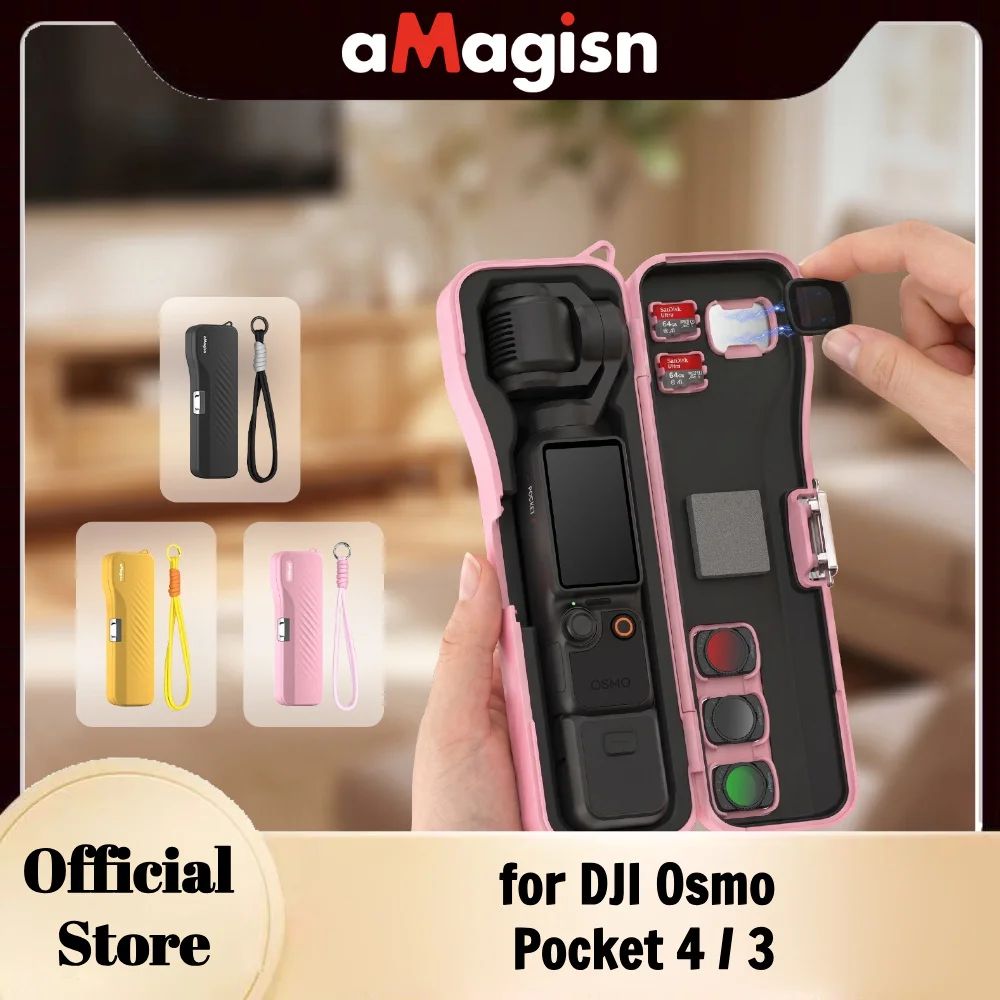 aMagisn Extended Case for DJI Osmo Pocket 4 / 3, Fits Camera &Original Handle &Filters &TF Cards,Hard Storage Box for Pocket 3 4