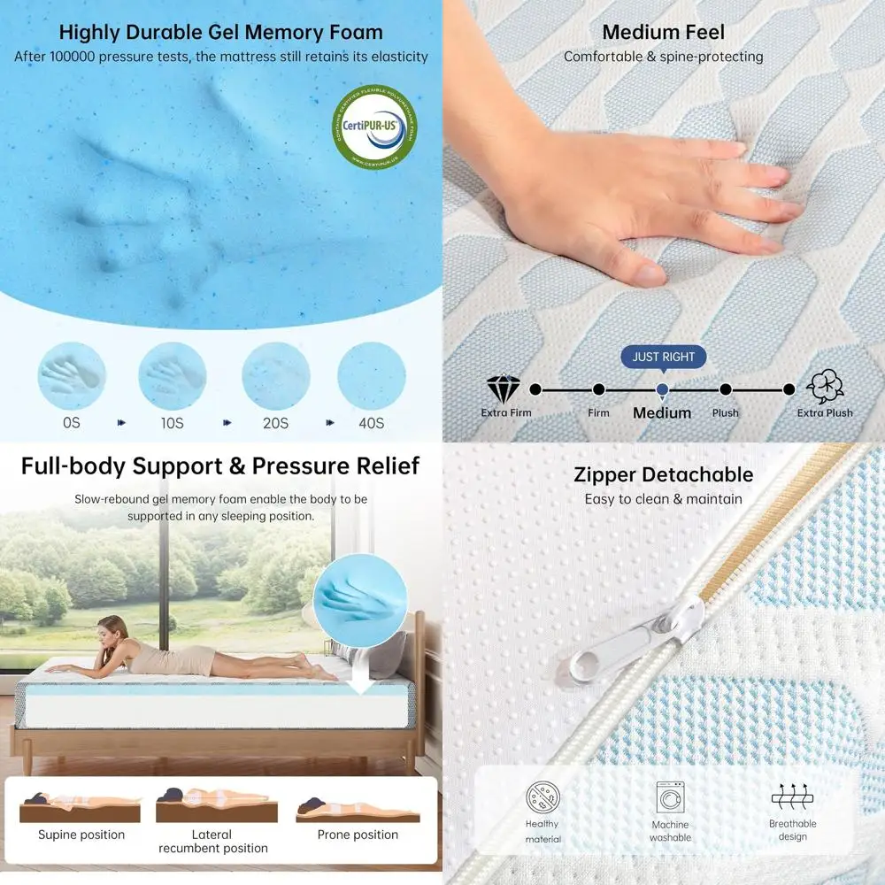 6 Medium Firm Twin Cooling Memory Foam Mattress for Adults & Teens - Washable Cover, CertiPUR-US Certified, Ideal for Bunk Beds