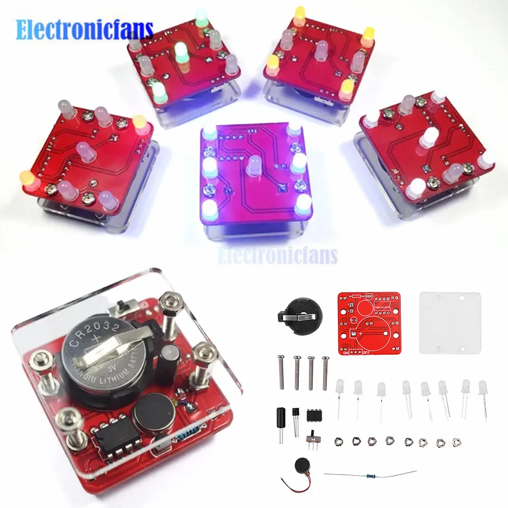 New DIY Wobbling LED Dice Kit with Small Vibrating Motor Fun Electronic Soldering Practice Board Kit