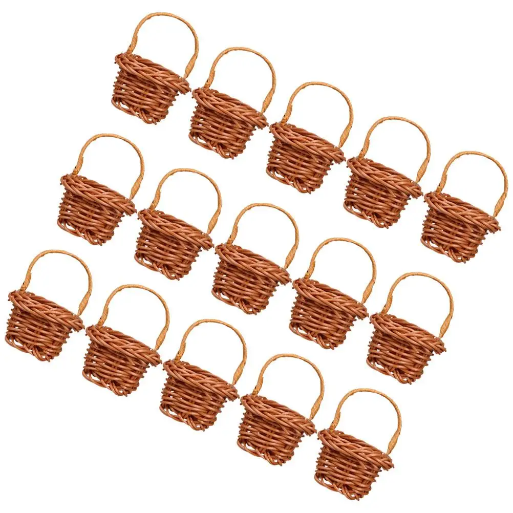 15 Pcs Seaweed Rattan Shopping Basket Picnic Bushel Plastic Baskets Mini Woven Flower