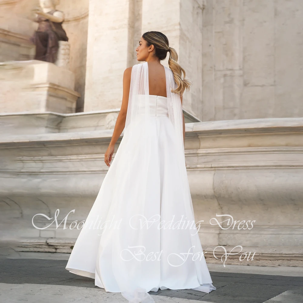 Elegant Shawl Strapless A-Line Wedding Dress 2026 High Side Slit Sleeveless Open Back Sweep Train Vestidos De Novia Customized