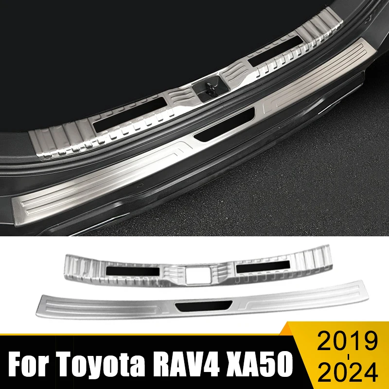 

For Toyota RAV4 XA50 2019-2021 2022 2023 2024 Hybrid Stainless Car Rear Bumper Foot Plate Trunk Door Sill Guard Pedals Cover