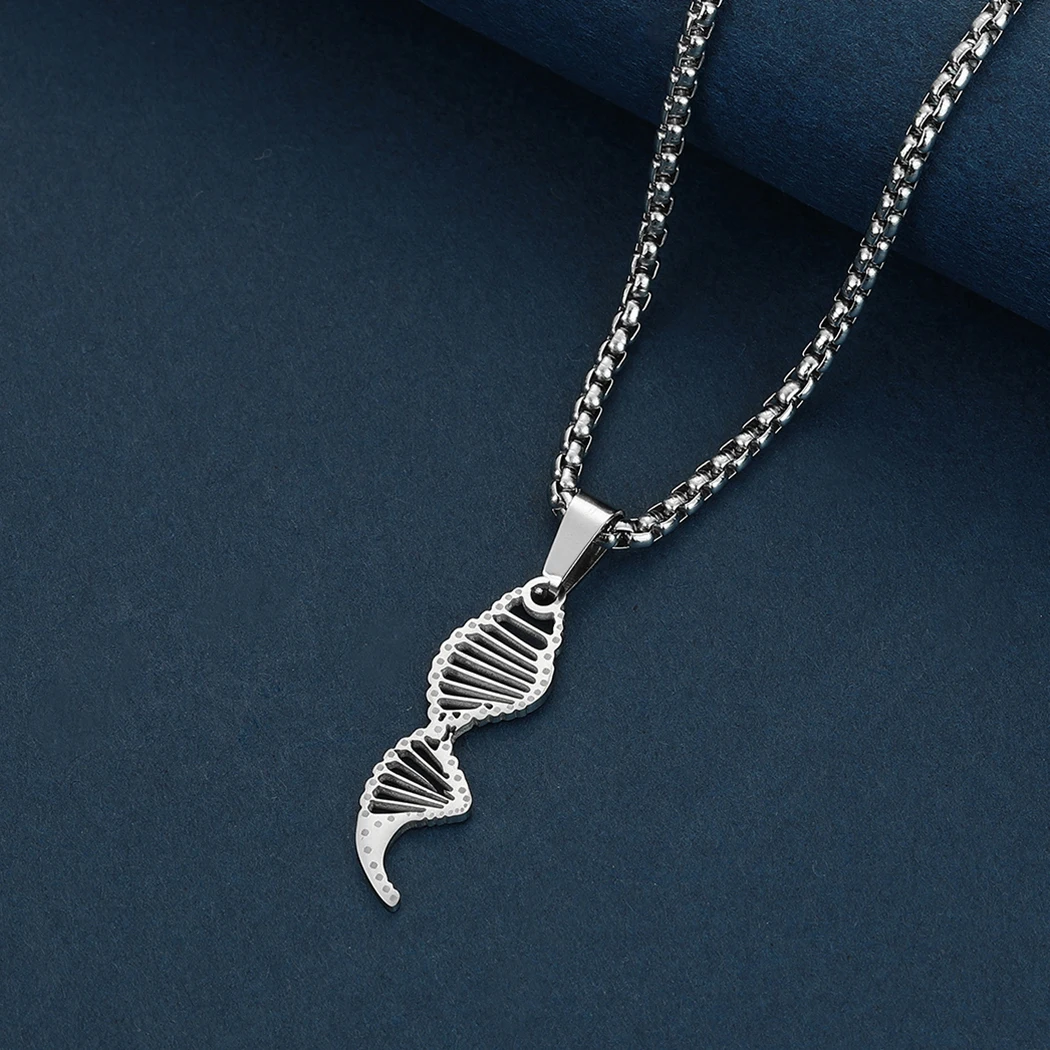 Kinitial Stainless Steel DNA Double Helix Pendant Necklace For Men Chemical Molecules Choker Science Jewelry Teacher Gift