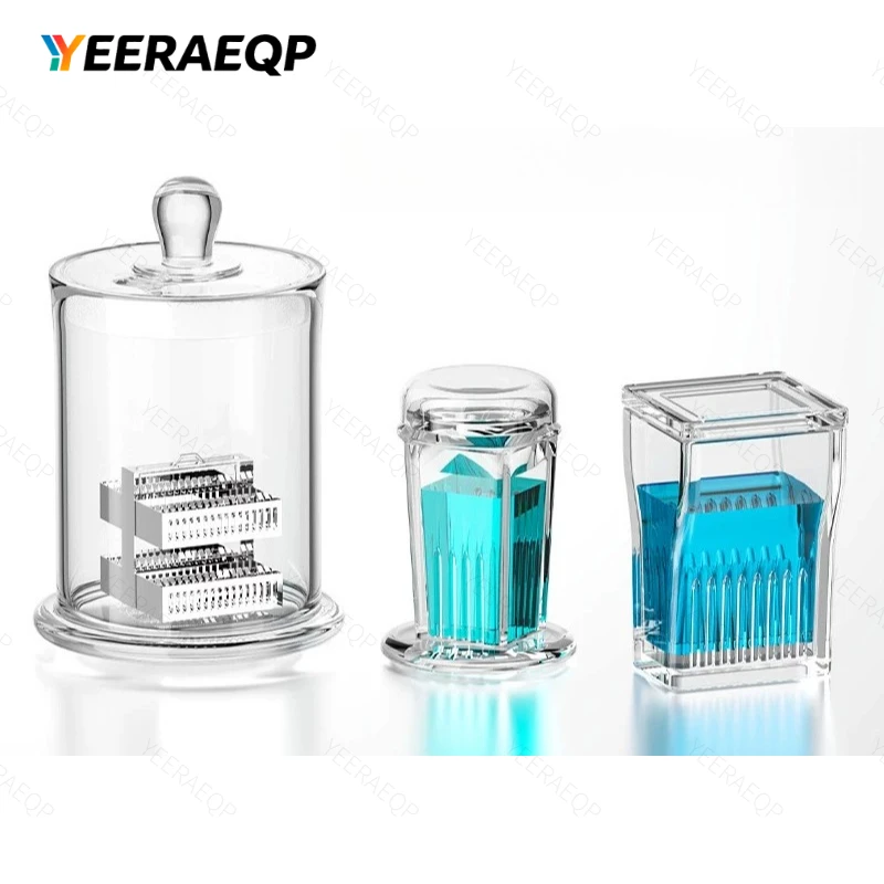 

Glass staining jars for cell staining, staining racks, round and square staining jars, available for 5 to 60 slides Thick-walled