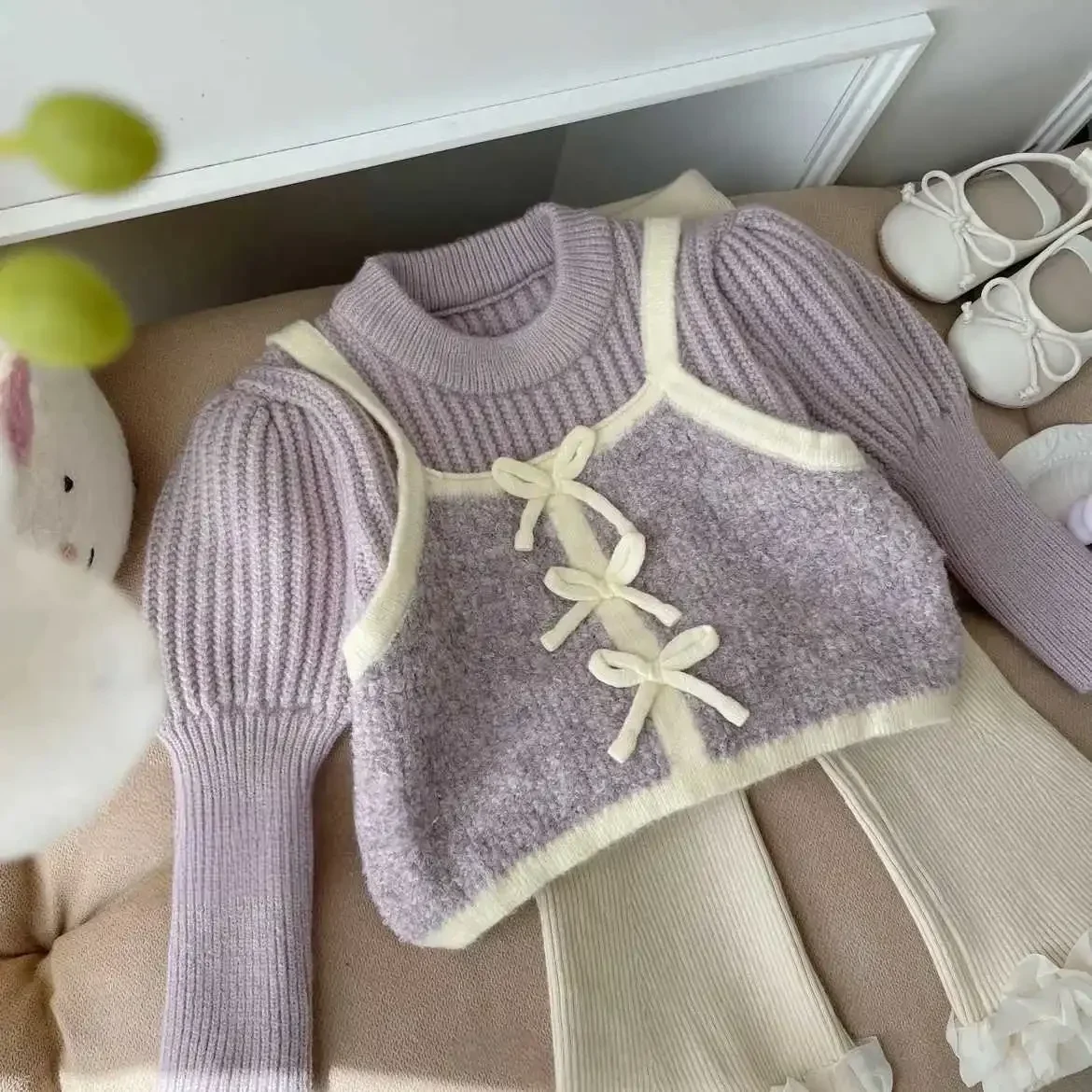 

Children Birthday Princess Clothes 2025 Girls Baby Winter Clothing Set One Piece Knitted Sweaters,Fashion Kids