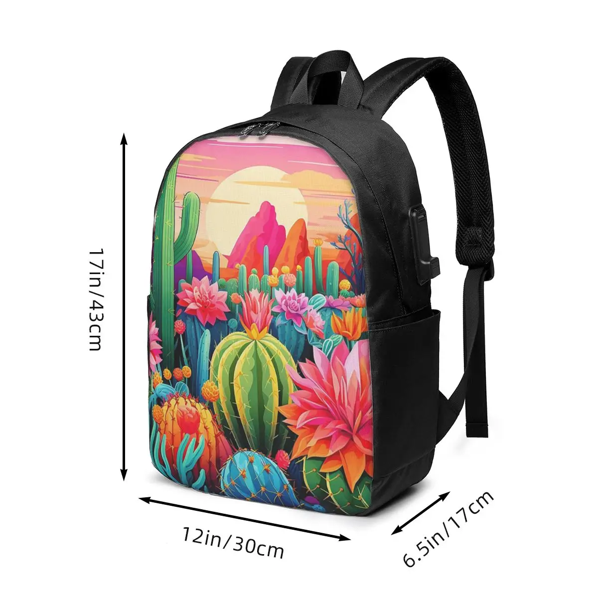 Cactus And Flower Desert Scenery Backpack Travel Notebook Bag Computer College Student School Bag Laptop Shoulder Bags Men Women