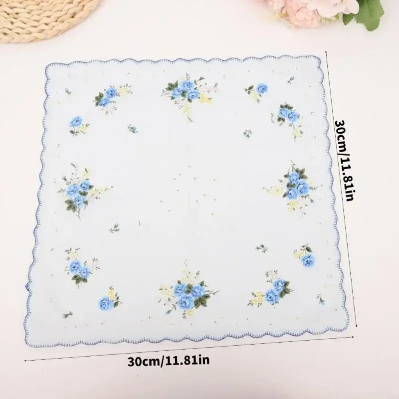 مناديل طبقة طباعة الأزهار عالية الكثافة الدانتيل بالتفصيل بتمشيط القطن 12 قطعة #2
