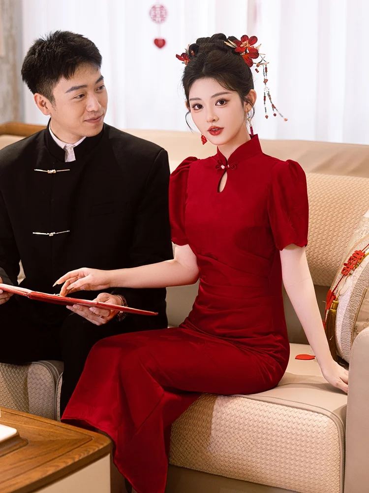 

Red Qipao Wedding Dr New Chinese Sle Engagement Ceremony Dr Ele Sensation Morning Robe Marriage Return Home