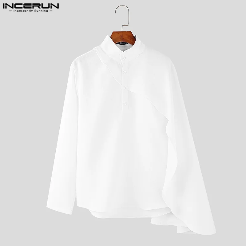 

INCERUN топы 2025, новые стильные мужские однотонные мужские рубашки с накидкой и рукавами, повседневная мужская блузка с длинными рукавами, лидер продаж, мужская одежда