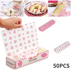 50Pcs Wax Paper Food Wrapping Paper Greaseproof Baking Soap Packaging Paper Sandwich Hamburger Food Candy Greaseproof Wax Paper