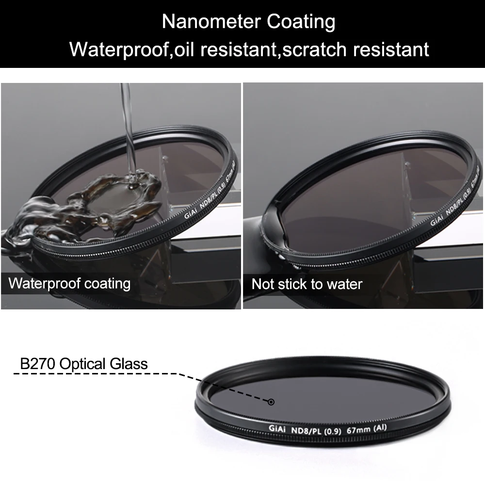 GiAi 2 In 1 ND8 CPL Filter Polarizing Neutral Density Camera Lens 49 52 55 58 62 67 72 77 82 86 mm For Canon Nikon Sony