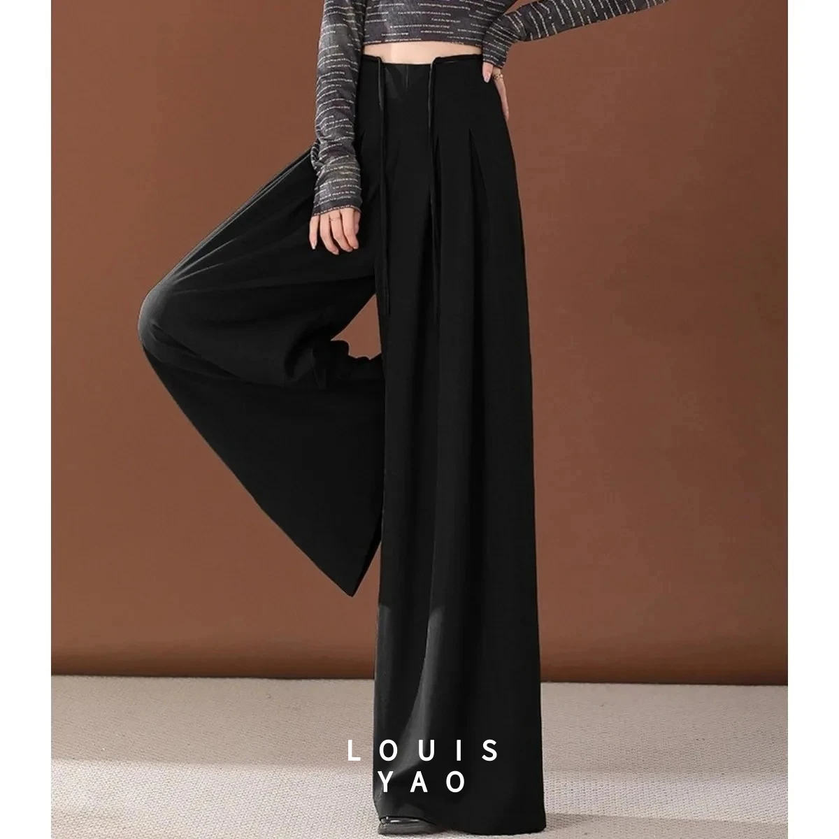 

Элегантные широкие брюки LOUISYAO для женщин, осень 2025, в стиле Y2K, со съемными шнуровками, неэластичные, с высокой талией, повседневные, новинка