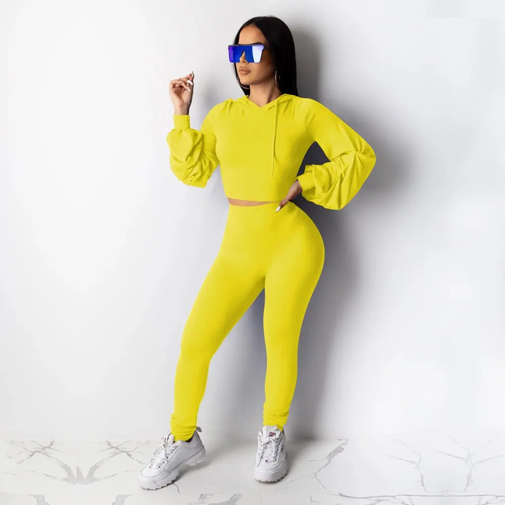 

Women's Fashion Solid Color Nightwear Set Hooded Sports Sweatshirt And Pencil Pants Two-Piece Casual Comfortable Clothing