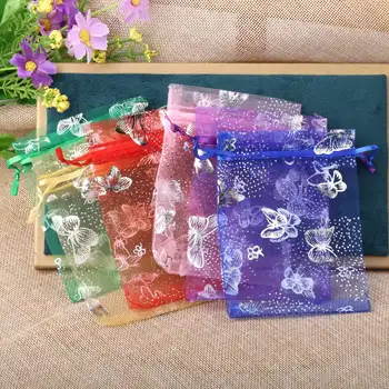 50 pçs/lote saco de organza saco de presente borboleta colorido presentes malotes para festa de casamento saco de doces embalagem de jóias atacado
