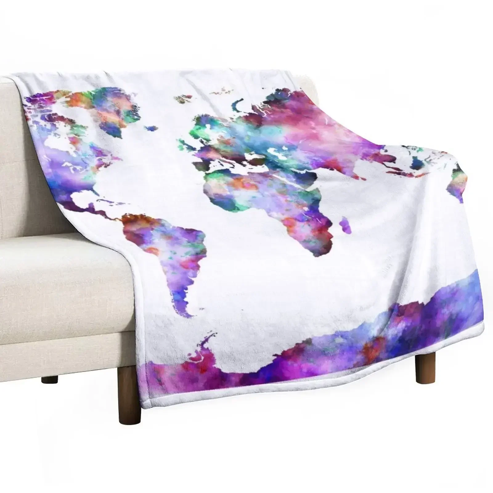 

Colorful watercolor map Throw Blanket Blankets For Sofas Extra Large Throw Warm Blankets