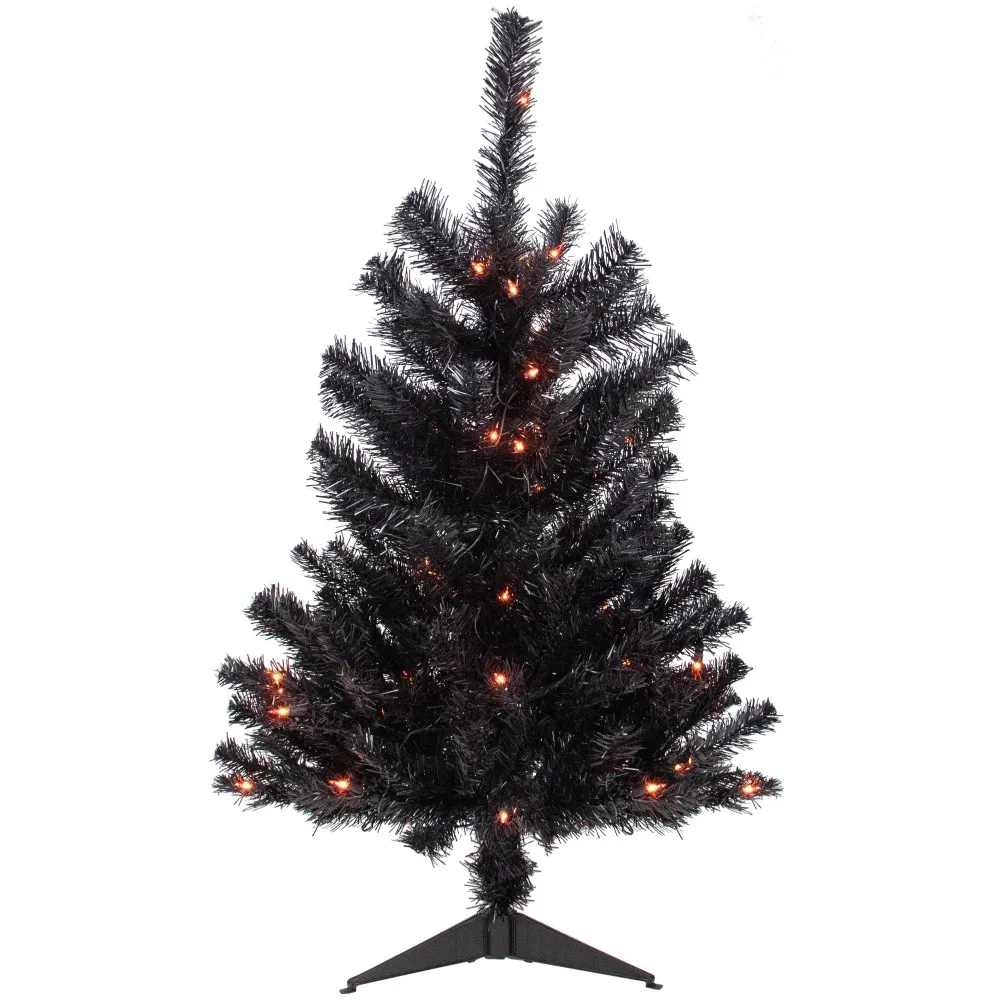 

3ft Pre-Lit Black Noble Spruce Artificial Halloween Tree Orange Lights Free Shippng Decoration Halloween Party Decorations Home