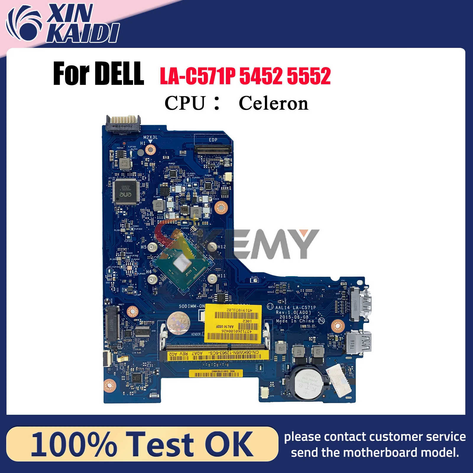 

Материнская плата для ноутбука DELL Inspiron 5452 5552, AAL14 LA-C571P с процессором Pentium CN-0F77J1 F77J1, 100% протестировано, ОК